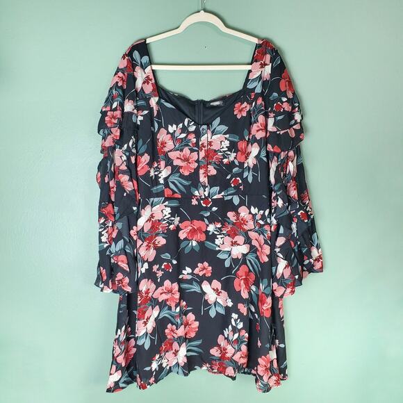 Missguided Plus Womens Floral Square Neck Ruffle Midi Dress Size 20 - Picture 1 of 7